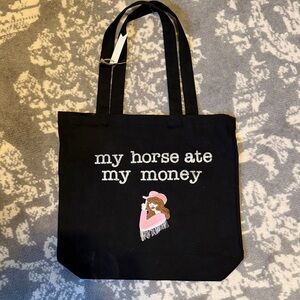 Black Tote Bag with Embroidered Design